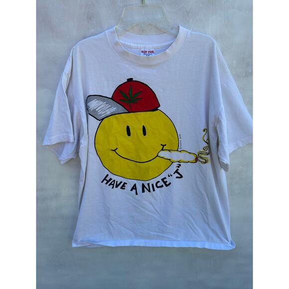 Vintage Men's Sof Tee Happy Face Have a Nice "J" T-shirt Size Large Casual - Picture 1 of 12
